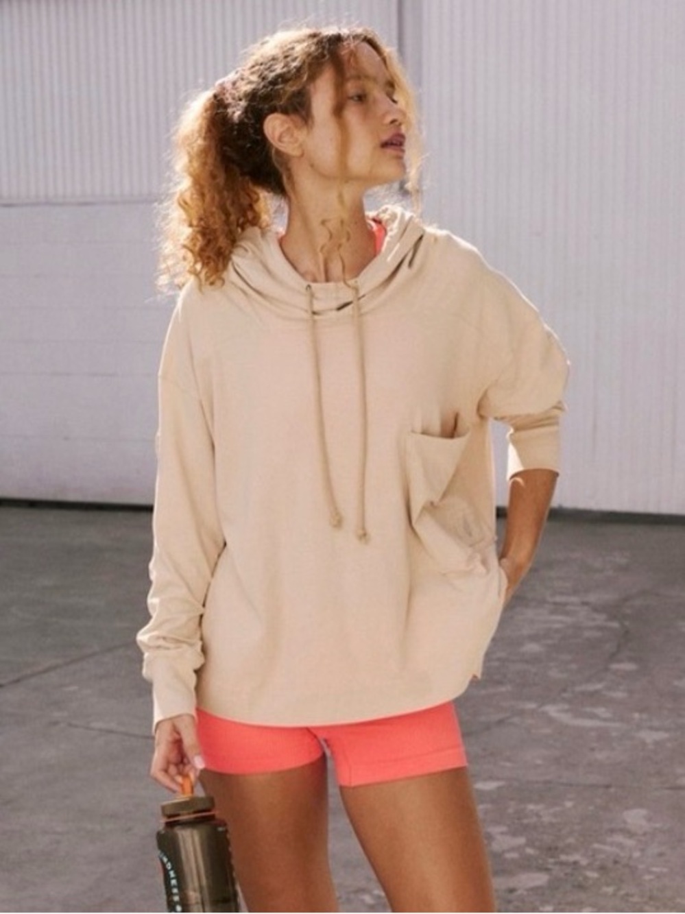 Free People Hot Shot Hoodie in Tan small
